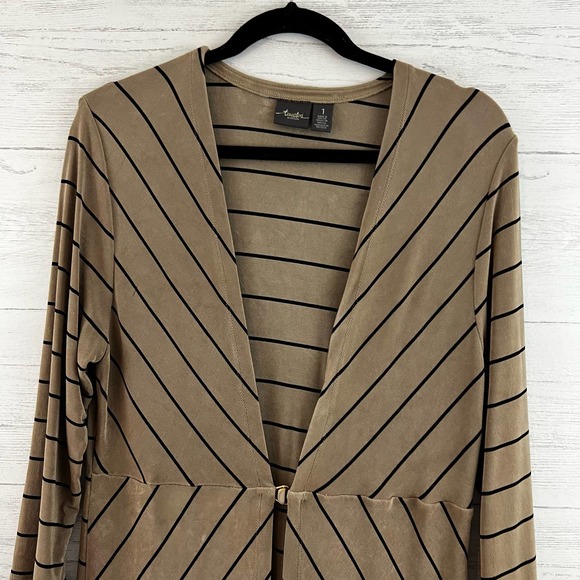 Chico’s Travelers Striped Clip Front Duster Cardigan Size M - Picture 4 of 9